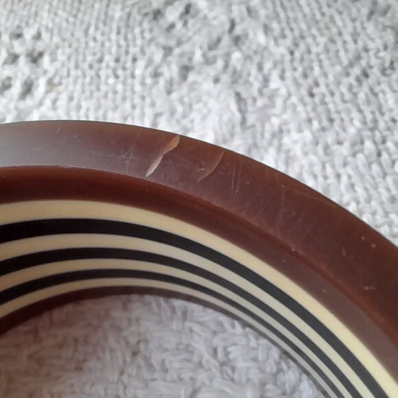 Vintage Plastic Bangle Bracelet Striped Brown Black White Straight - Picture 6 of 16